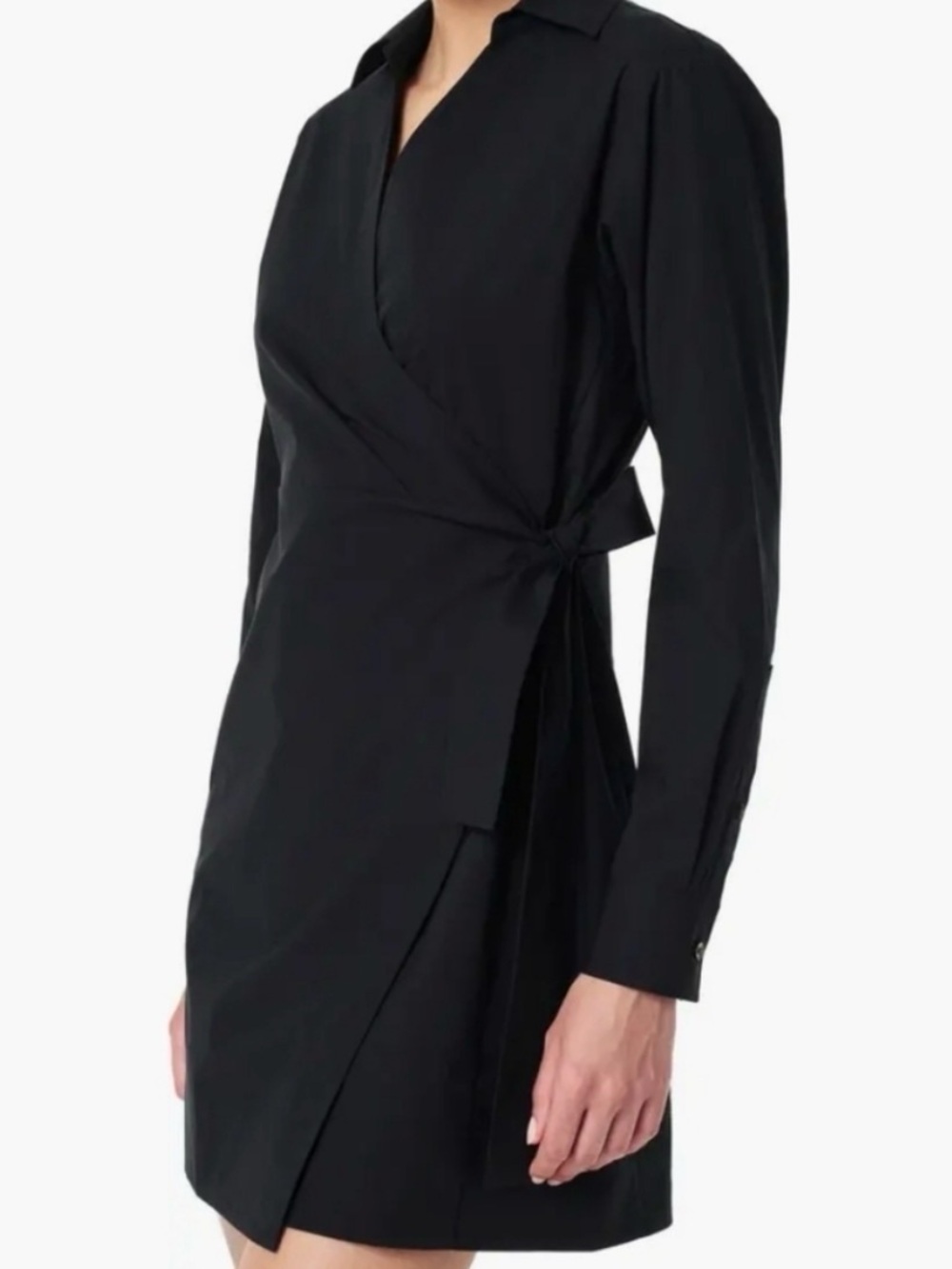 SPANX Black Long-Sleeve Poplin Wrap Shirt Dress WORN ONCE LIKE NEW